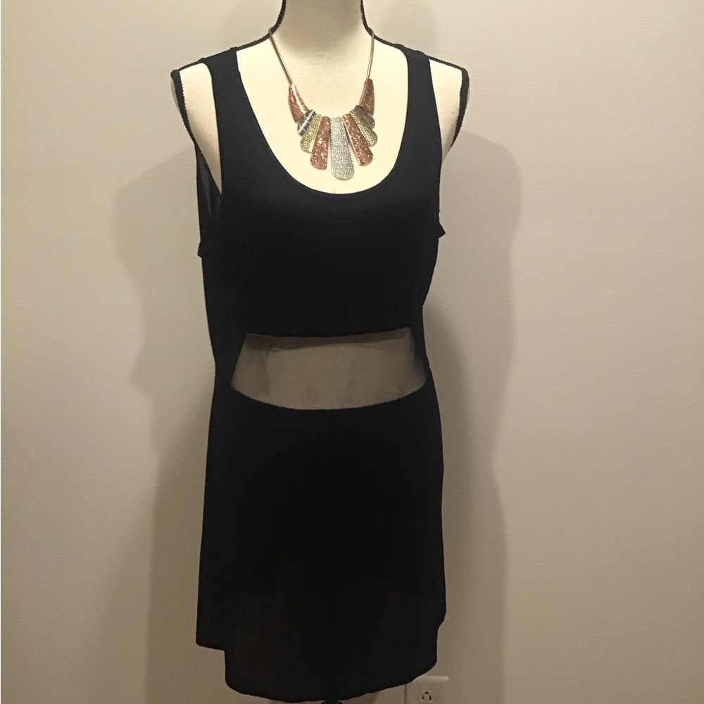 Layering tunic black, sheer panels